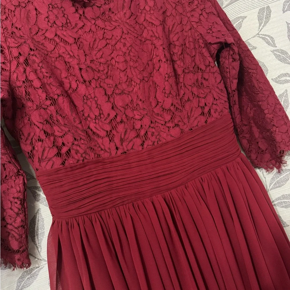 Exquisite English Manor Elegant Burgundy Lace Dress - Picture 4 of 11